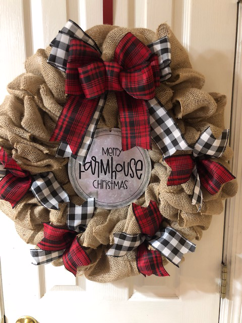 Burlap and Ribbon Farm House Christmas Wreath